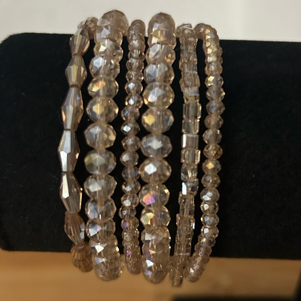 Blush Pink Aurora Glass Bead Stretch Bracelet Set